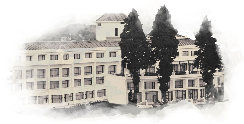 A black and white photo of a building